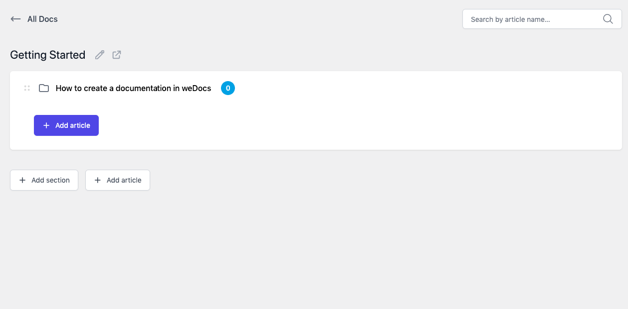 Creating articles under the section