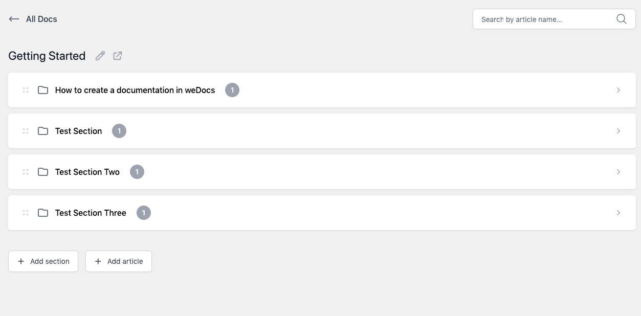 Section rearrangement using weDocs