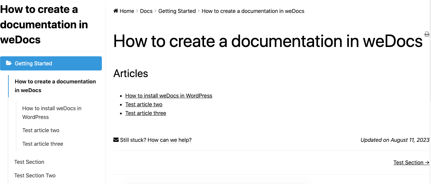 How to preview a section in WordPress documentation