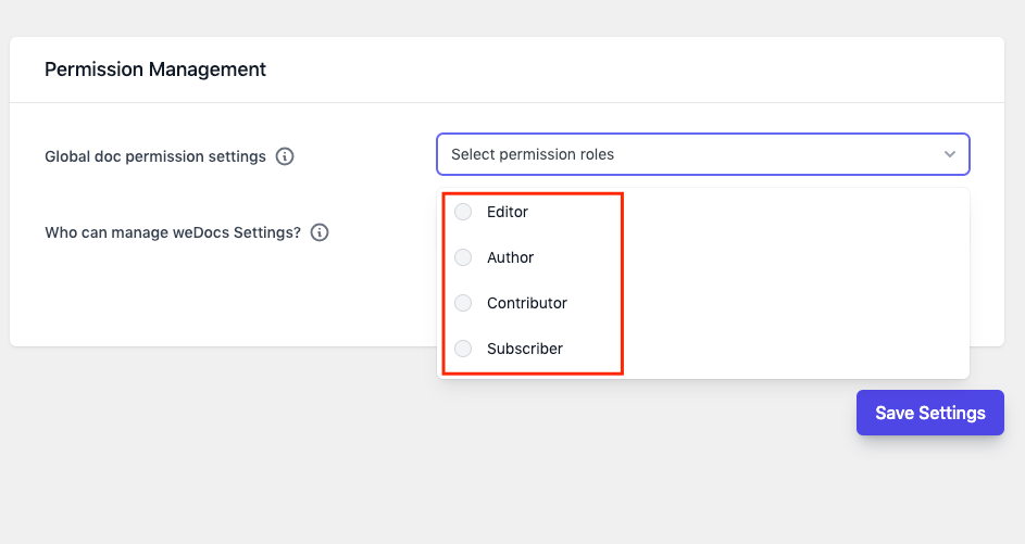Setting up the doc user permission