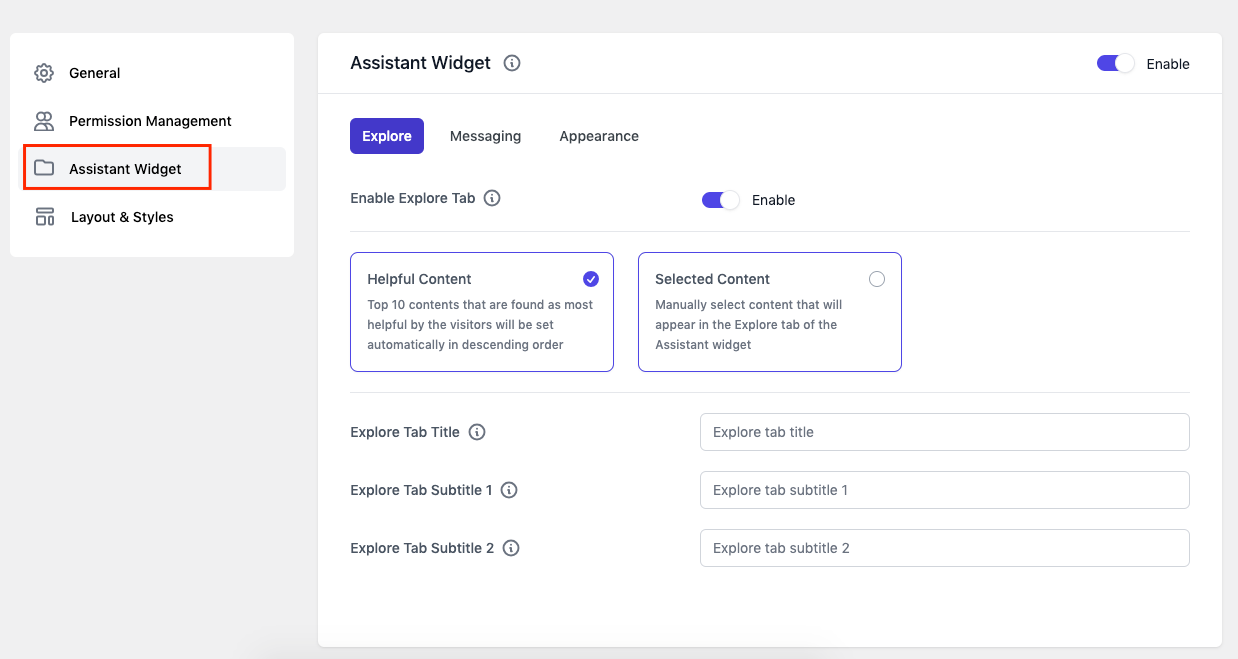 Assistant widget feature of weDocs