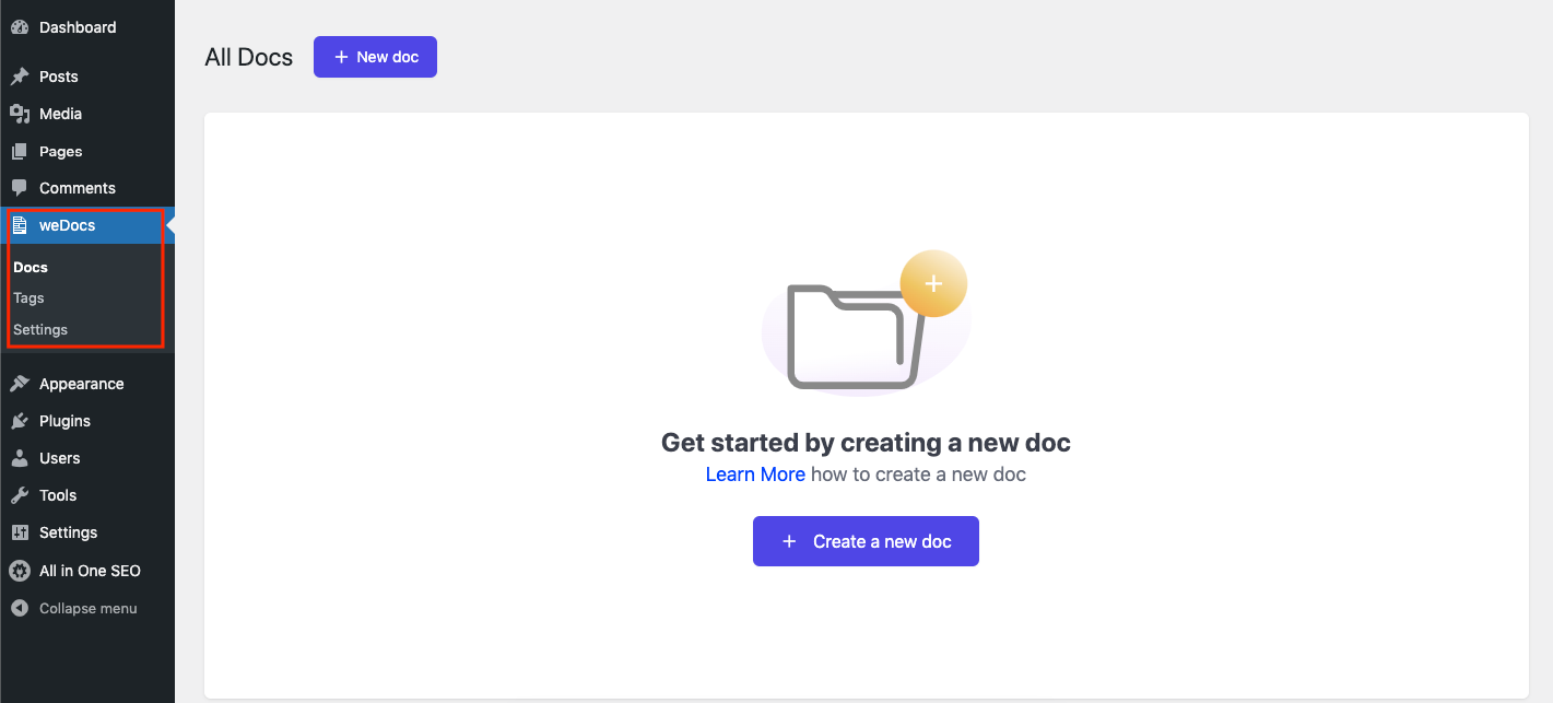 Installing WordPress docs plugin