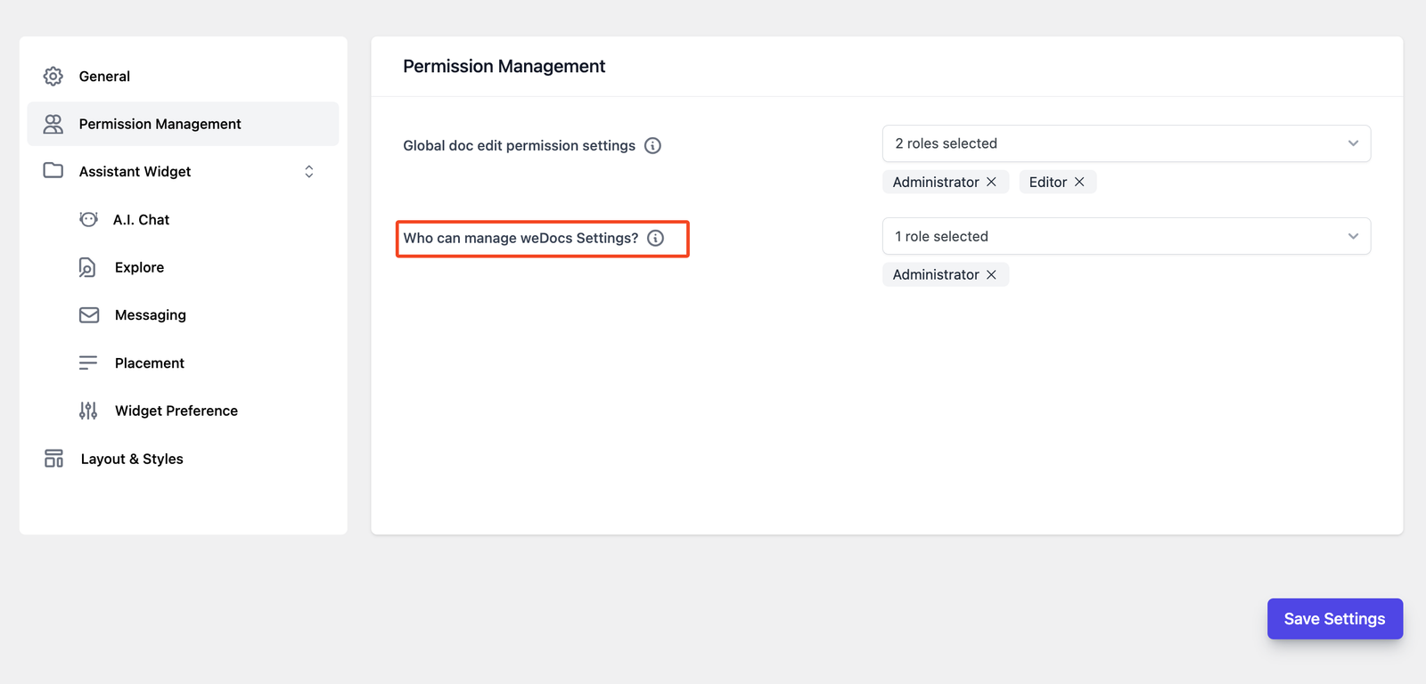 who can manage weDocs settings