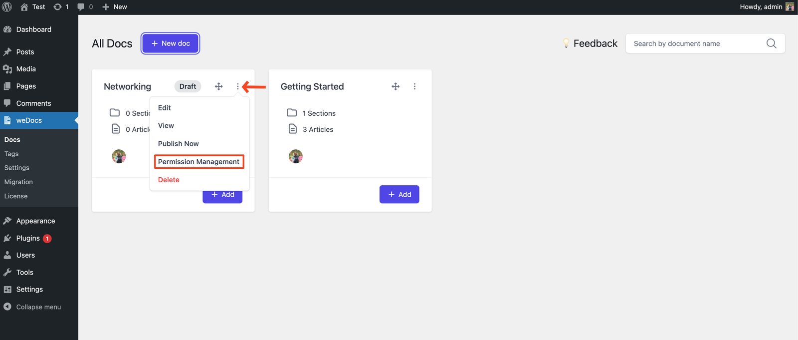 setting up the permission management options